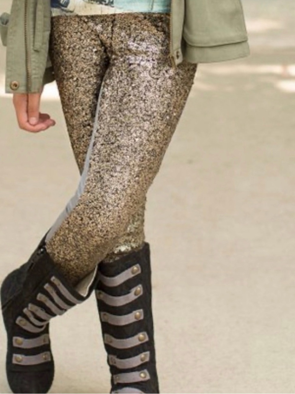 Joyfolie Juno Bronze Gold Shiny Sequin Girls Legging Size 7 NEW